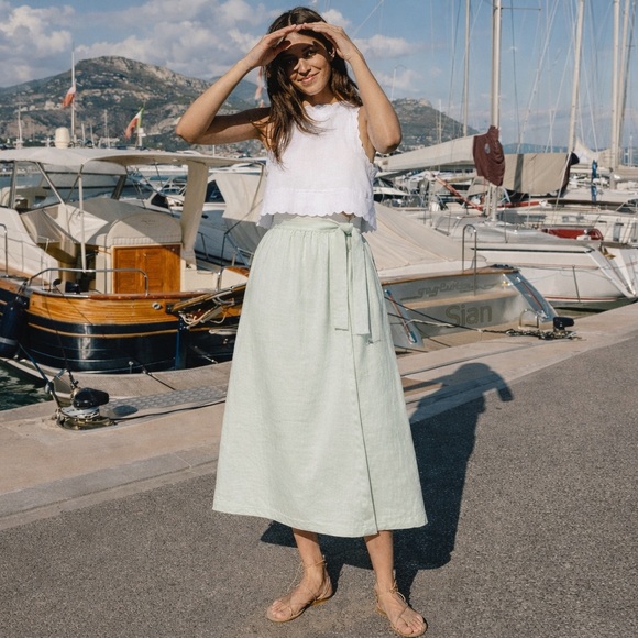 Uniqlo Dresses & Skirts - Uniqlo U Mint Green Wrap Midi Skirt Rayon Blend Tie Size 10